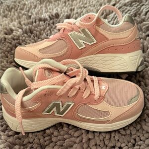 New Balance Kids' Pink and Silver Sneakers